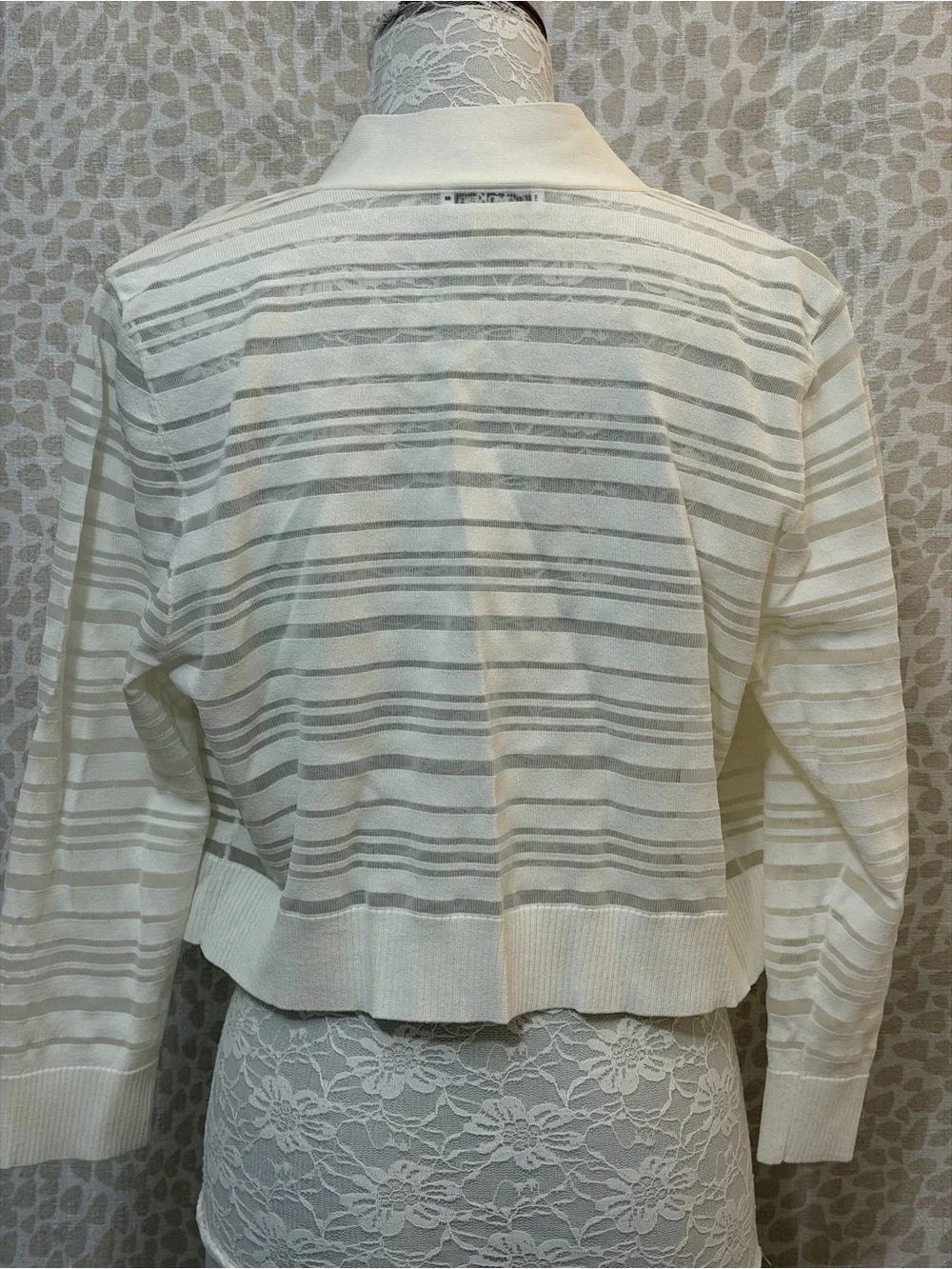 Calvin Klein Cream Striped Open-Front Women’s Sweater/ Cardigan